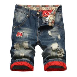 Jeans Shorts For Men Casual Fashion Colour Patchwork Shorts Outdoors Beach Daily Work Shorts Vintage Straight Ripped Denim Shorts 240409