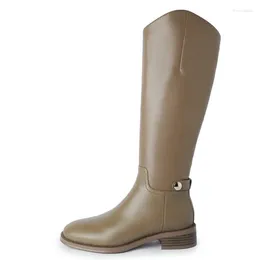 Boots Retro Women's 2024 Autumn Winter Shoes Woman Genuine Leather Med Heels Knee High Wide Leg Est Size 41 42