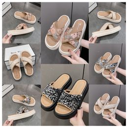 Top Thick soled cross strap cool slippers women white Exquisite sequin sponge cake sole one line trendy slippers size35-41