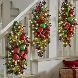 Decorative Flowers Ladder Wreath Rattan With Light Xmas Stair Hanging Garlands Christmas Door Decorations Home Festival Ornaments 2024 Noel