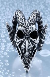 Men039039s Jewellery Stainless Steel Vintage Biker Skull Ring Classics Gothic Wicked Goat Head Devil Punk Rock Band Silver 5240758