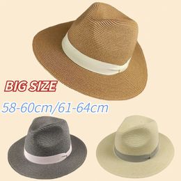 Big Head 63CM Panaman Straw Hat with Foldable Woven Plus Size Women Men Jazz Top Cap Sun Protection Shading 240403