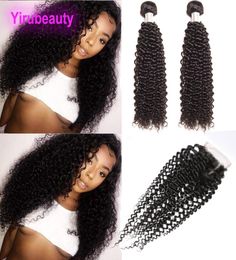 Brazilian 9A Human Hair 2 Bundles With 4X4 Lace Closure 3 Pieceslot Kinky Curly Virgin Hair With Lace Closure Baby Hair Frontal3415302