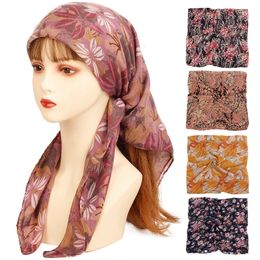 Women Vintage Four Seasons Scarf Fashion Ladies Outdoor Leaves Flowers Print Decorate Headband Scarf Outdoor Kerchief Soft Wrap 240402