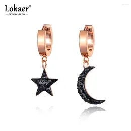 Hoop Earrings Trendy Titanium Stainless Steel Bohemia Star Moon Jewelry Office CZ Crystal For Women E20287