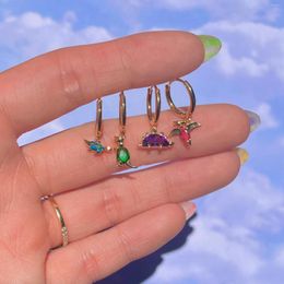 Dangle Earrings 2024 1Piece Dinosaur Drop For Women Multicolor Zircon Crystal Cute Animal Hoop Cartilage Piercing Jewellery