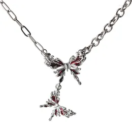 Pendant Necklaces Niche Design Fire Red Double Butterfly Fashion Collarbone Chain Creative Everything Alloy Dripping Spice Necklace