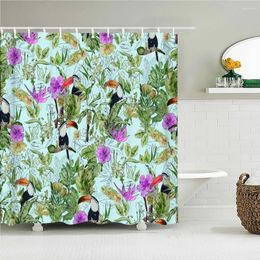 Shower Curtains Tropical Plants Palm Trees Leaves Flower Bird Animal Printing Bath Curtain Waterproof Bathroom Decor With Hooks