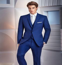 High Quality Royal Blue Tuxedos Slim Fit Mens Wedding Suits One Button Groom Wear Three Pieces Cheap Formal SuitJacketPantsVest5814238