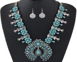 Bohemian Jewelry Sets For Women Vintage African Beads Jewelry Set Turquoise Coin Statement Necklace Earrings Set Fashion Jewelry6927864