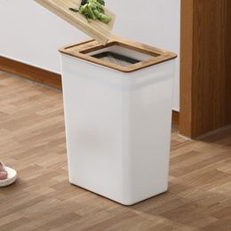 Trash Can Trash Bins Garbage Container Bin Rectangular Wastebasket with Wood Lid for Bathroom Kitchen Home Office