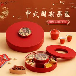 Plates Chinese Red Home Fruit Tray With Lid Moisture-proof Dried Box Decoration Living Room Nut Storage Wedding Props