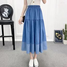 Skirts OHRYIYIE Vintage Long Patchwork Denim Skirt Women 2024 Spring Summer High Waist Retro A-line Female Blue Midi Jean