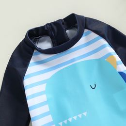 Cute Toddler Baby Boy Swimsuit Kid Dinosaur Print Long Sleeve Zip-Up Rash Guard Bathing Suit Beachwear