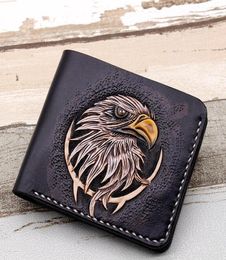 Wallets Handmade Short Carving Eagle Purses Men Vegetable Tanned Leather Wallet Card Holder Souvenir Gift Customization6567932