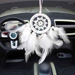 Decorative Figurines White Feather Beads Dream Catcher Wall Hanging Car Room Decor Ornament