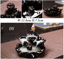 DingSheng Porcelain Black Glaze Ceramic Incense Burner Monk Stick Holder Backflow Incense Burner Buddhist Decoration Home Aromathe6581176