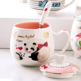 Mugs Cute Cartoon Panda Mother And Child Ceramic Mug Fashion Pink Inner Wall Cup