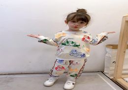 Kids Designer Clothes Sets Children Autumn Sweatshirts Outfits Girls Long Sleeve Cartoon Pullover Top Casual Pants Two Piece Sui3878876
