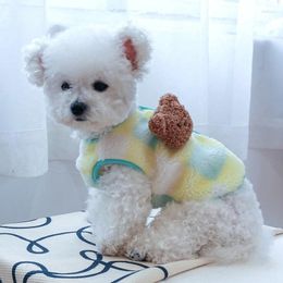 Dog Apparel Pet Cat And Clothing For Autumn/Winter - Cute Teddy Bear Chequered Vest In Yellow Blue Plaid