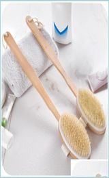 Bath Brushes Sponges Scrubbers Bathroom Body Long Handle Natural Bristles Exfoliating Masr With Wooden Dry Brushing Sh Dhvr83601314