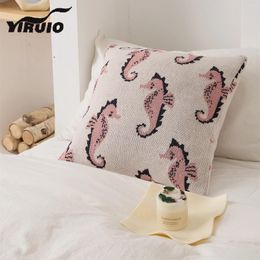 Pillow YIRUIO Kawaii Seahorse Pattern Cover Super Soft Breathable Cotton Home Decorative Sofa Knitted Throw Case