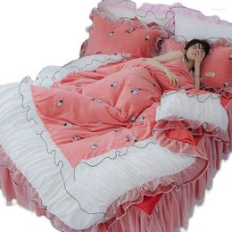 Bedding Sets Coral Fleece Winter Thick Warm Set Princess Style Sweet Cartoon Print Four Pieces N2