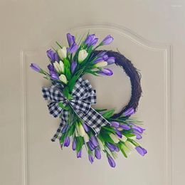 Decorative Flowers Home Decor Wreath Cloth Garland Spring Plaid Bowknot Door With Artificial For Garden Hanging Bedroom