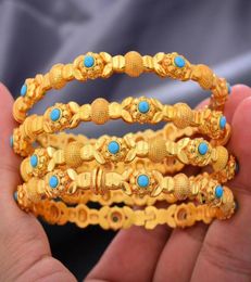 Bangle 4pcsLot 24k Dubai Two Gold Colour Bangles Bracelet For Women Girl African Eritrea Wedding Bridal Bangels Jewelry8135826