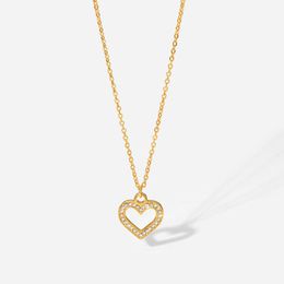 Designer New 18K Gold Vacuum Electroplated Heart Necklace for Women Stainless Steel Transparent Zircon Banquet Party Wedding Necklace Gift