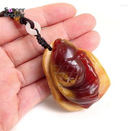 Pendant Necklaces Real Natural Agate Hand Carved Fish With Long Necklace Crystal Original Skin Ore Animal Figurine Crafts Decor Gift BE122