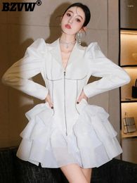 Casual Dresses BZVW Fashion Temperament Elegant Blazer For Women Clothing 2024 Spring Autumn A-line Puff Sleeve Dress 25X4195