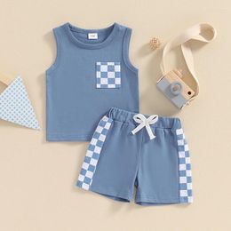 Clothing Sets Summer Baby Boys Outfits Suit Sleeveless Casual Toddler Pocket Tank Tops Checkerboard Shorts Set Kids Clothes