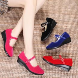 Dress Shoes Women Mary Jane Buckle Pumps Suede Wedges Platform Ladies Comfort Round Toe Female Fashion Casual Footwear Shoe