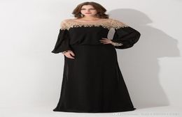 New Long Sleeve Sequined Chiffon Formal Party Gowns Vestido De Festa Black Loose Scoop Neck Dubai Kaftan Evening Dresses 4931376