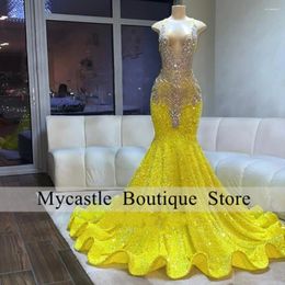 Party Dresses Arrival Sparkly Yellow Sequins Prom 2024 For Black Girl Beaded Crystal Mermaid Evening Gowns Dress Custom Made