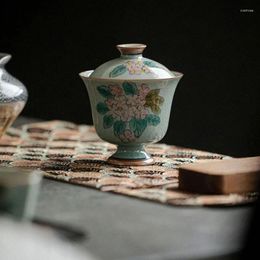 Cups Saucers Hand Painted Hydrangea Gaiwan For Tea Ceramic Opening Tureen With Lid Tree Teaware Chinese Bowl Chawan