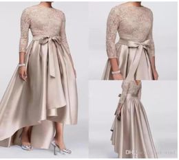 2023 Chic High Low Mother Of The Bride Dresses Lace Sequined Long Sleeves A Line Satin Mother039s Dress Evening Wear For Weddin4676816