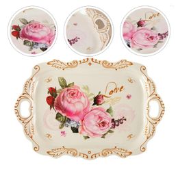 Plates Floral Decorations Euro Pallet Simple Melamine Tray Double Handle Tea Cup Storage Platter Chic Fruit Snack Plate