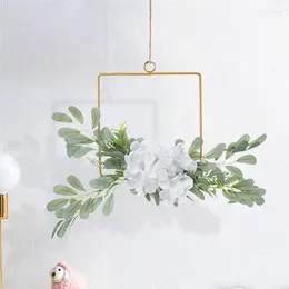 Decorative Flowers QWE123 Artificial Green Leaves Wreath Wedding Hoops Metal Ring Garland Decor Pendent Hanging Decoration Accessories