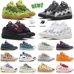 Dress Shoes Luxury Designer Lavines Fashion Leather Curb Sneakers Men Women Pink White Yellow Black Purple Lace-up Trainers Sneakers Size 35-46