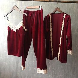 Home Clothing Fashion Women's Pajama Set Autumn And Winter Velvet Three-piece Sexy Suspenders Pajamas Sleepwear Ladies Nightwear