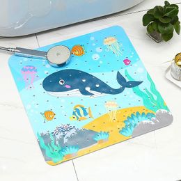 Bath Mats 53x53cm Square Cute Cartoon PVC Mat Anti-Slip Shower Bathtub With Sucker Soft Pad Kid's Elder Bathroom Carpet Rug