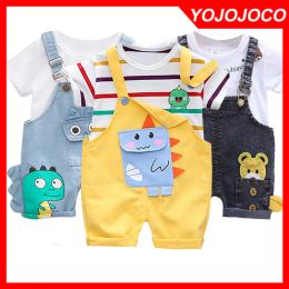 Shorts Baby Boy Clothes Summer Children Denim Overalls Suit Boy Cartoon Dinosaur Cute Clothing Girl ShortSleeved Shorts 2Piece Set