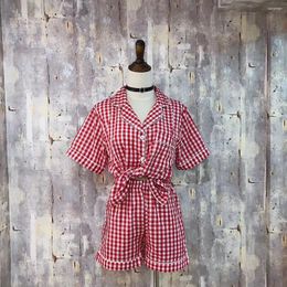 Home Clothing 2024 Summer Fashion Women's Cotton Linen Pyjamas Two Piece Shorts Set Sleepwear Female Plaid Nightwear Clothes