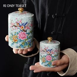 Exquisite Painted Flowers and Birds Tea Caddies Travel Ceramic Tea Container Jar Coffee Beans Biscuits Candy Sealed Storage Tank 240401