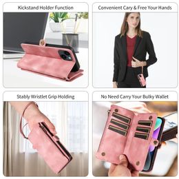 designer phone case flip zipper bag wallet iphone case leather wristled functional case blue Suitable for iPhone 15 ProMax Apple 14 iphone 13 Apple 12 iphone 11 iphone