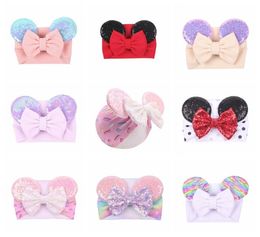 Big bow wide haidband cute baby girls hair accessories sequined mouse ear girl headband 16 colors new design holidays makeup costu9430075