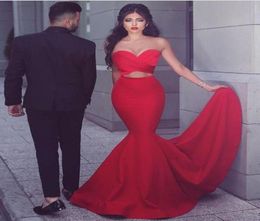 2018 Unique Designer Red Mermaid Evening Prom Dresses Cheap Sweetheart Satin Pleated Floor length Long Formal Pageant Dress For Gi5438166