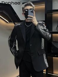 Men's Suits Spring Autumn High-End Heavy Rhinestone Starry Suit Jacket Fried Street Loose Comfort Fashion Elegant Business